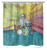 Daisy Dreamland Shower Curtain in a light-filled bathroom.